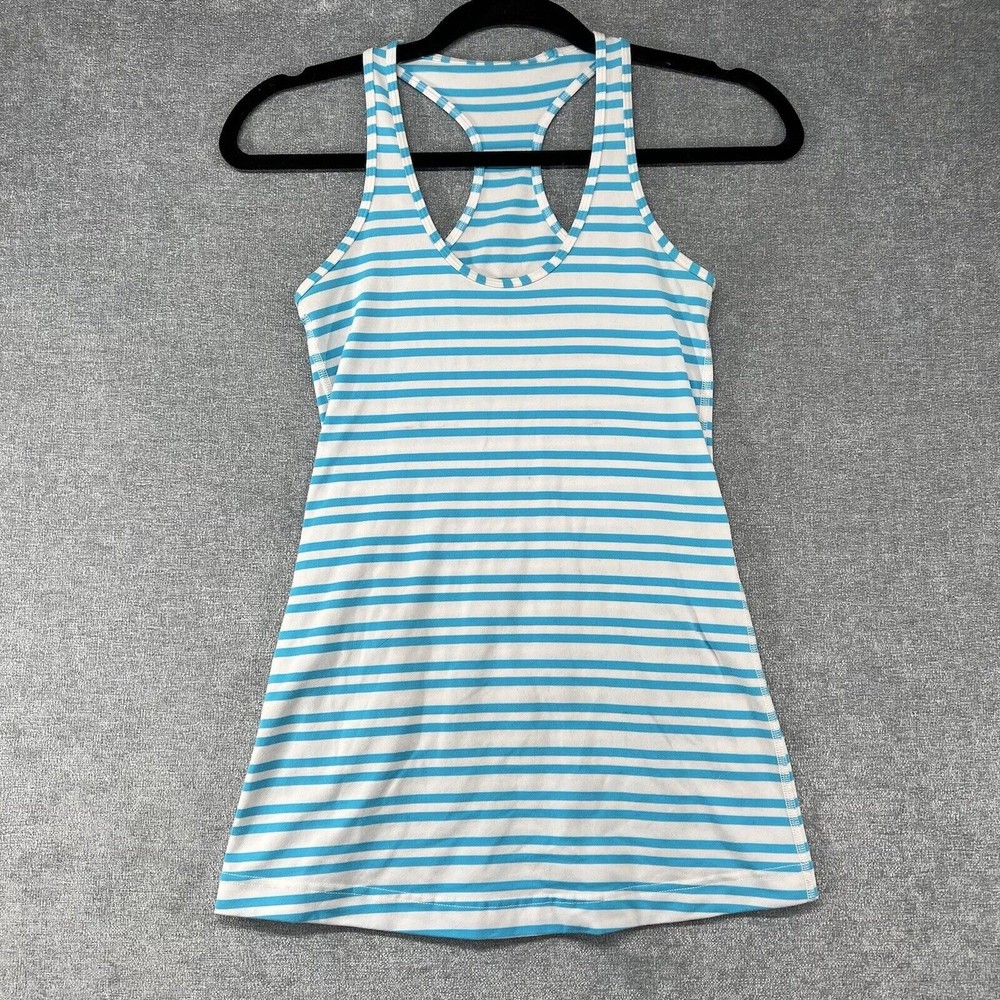 Lululemon Cool Racerback 4 Spry Blue Twin Stripe White CRB Tank